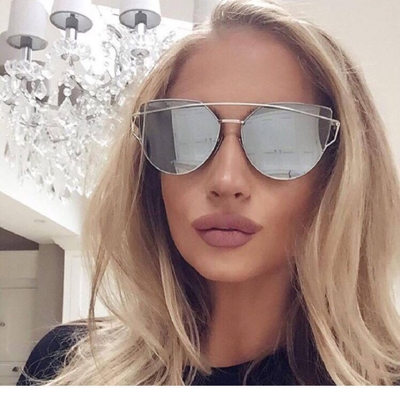 Women aviator silver cat eye mirror sunglasses - Picture 2 of 3